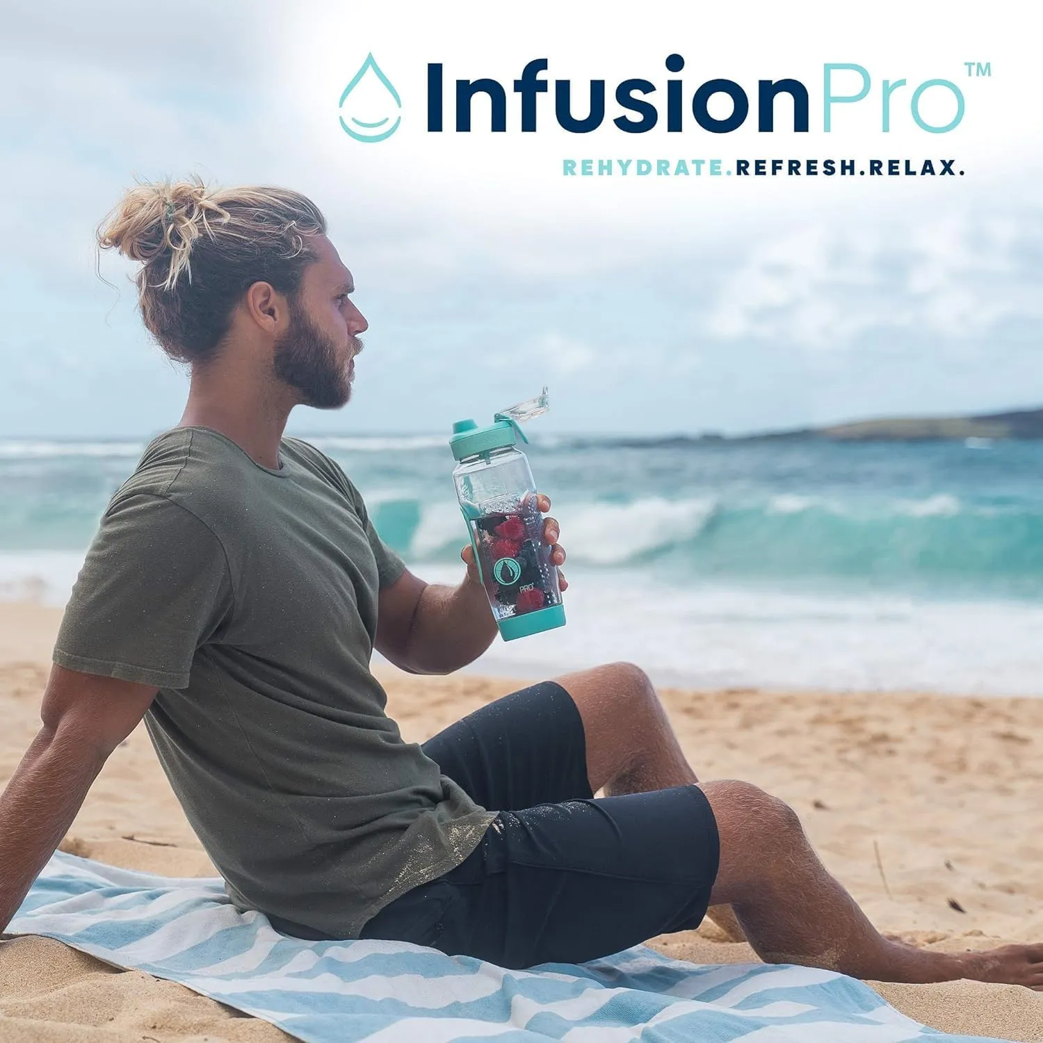 Infusion Pro 32 oz Fruit Infuser Water Bottle with Insulated Sleeve & 50 Recipe Infused Water eBook : Bottom Loading, Large Water Infuser for More Flavor : Unique Gift Idea