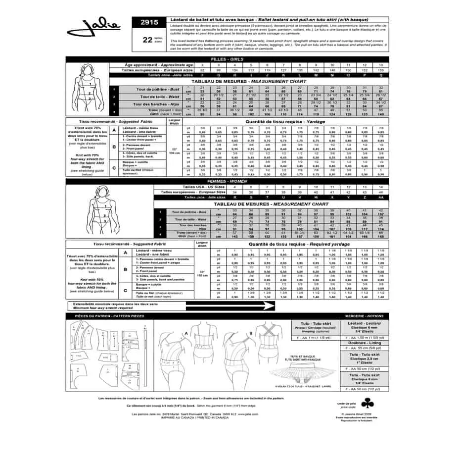 Jalie Pattern 2915 Leotard and Tutu Skirt