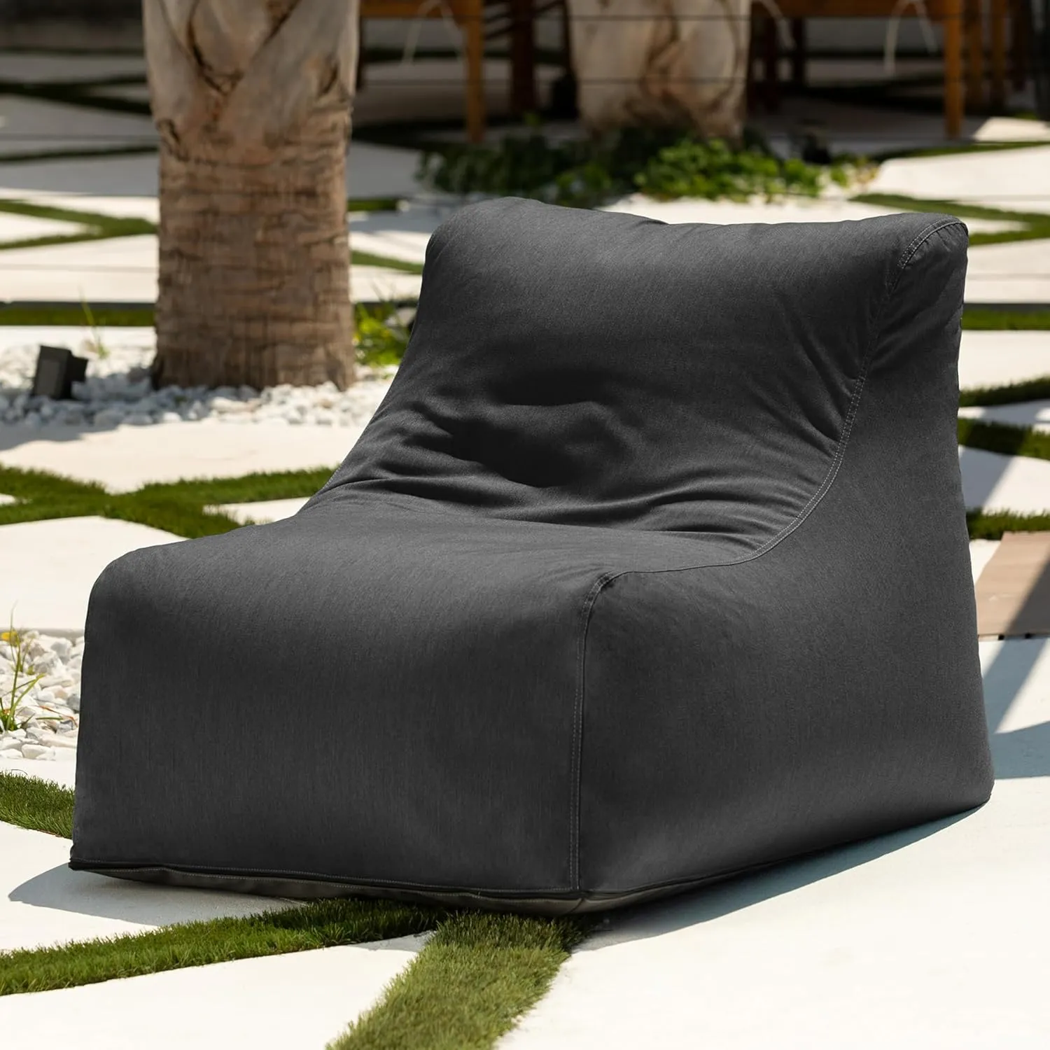 Jaxx Ponce Outdoor Bean Bag Chair - Weather Resistant Patio and Poolside Lounge Seating, Charcoal Sunbrella