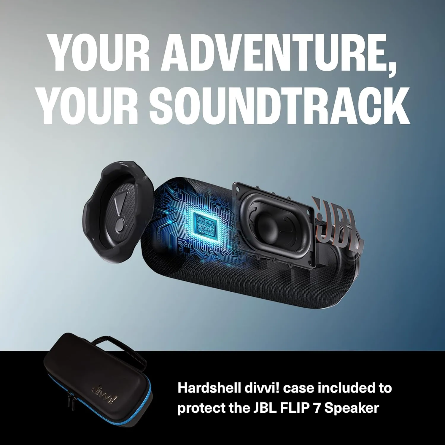 JBL FLIP 7 Bluetooth Speaker & divvi! Premium Hard Case Bundle - Blue