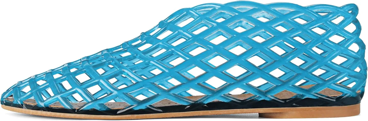 Jelly Mesh Ballet Flats for Women Fishnet PVC Clear Hollow Jellies Sandals Comfortable Beach Ballerina Flats Shoes
