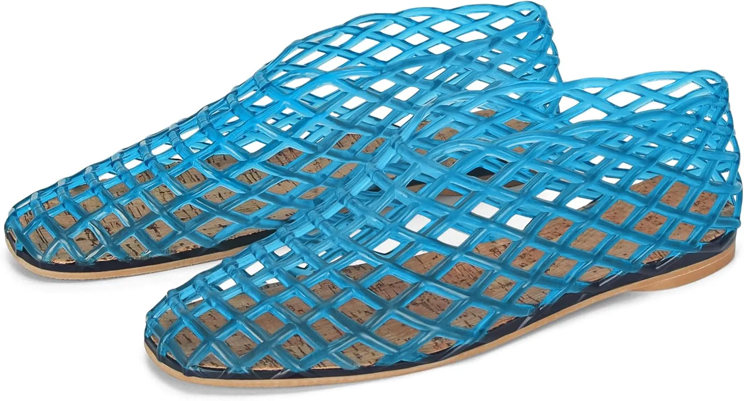 Jelly Mesh Ballet Flats for Women Fishnet PVC Clear Hollow Jellies Sandals Comfortable Beach Ballerina Flats Shoes