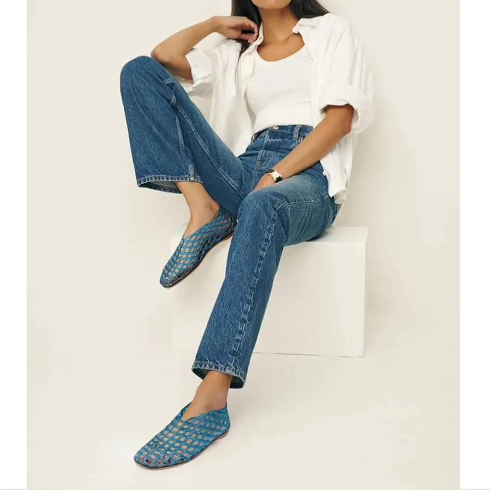 Jelly Mesh Ballet Flats for Women Fishnet PVC Clear Hollow Jellies Sandals Comfortable Beach Ballerina Flats Shoes