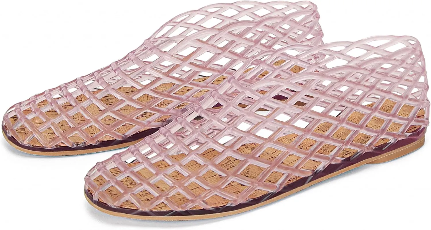 Jelly Mesh Ballet Flats for Women Fishnet PVC Clear Hollow Jellies Sandals Comfortable Beach Ballerina Flats Shoes