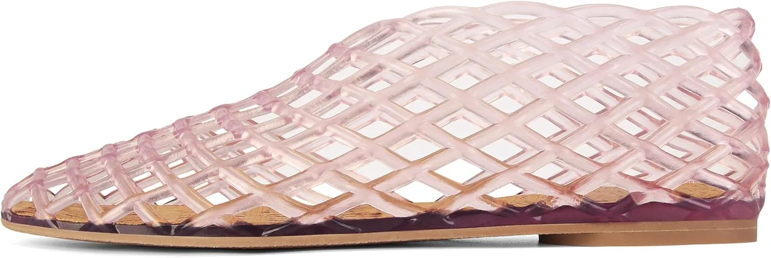 Jelly Mesh Ballet Flats for Women Fishnet PVC Clear Hollow Jellies Sandals Comfortable Beach Ballerina Flats Shoes
