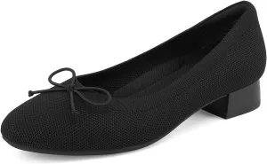JENN ARDOR Womens Ballet Chunky Pumps Low Heels Dress Shoes Ladies Casual Office Shoes for Women Round Toe Knit Comfortable Slip On Mesh Flat