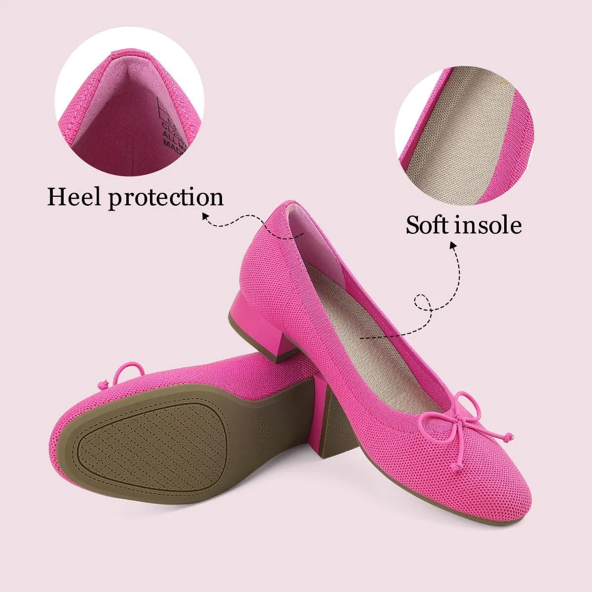 JENN ARDOR Womens Dress Pumps Ballet Flats Shoes Casual Ladies Heels Chunky for Women Round Toe Knit Comfortable Slip On Mesh Flat
