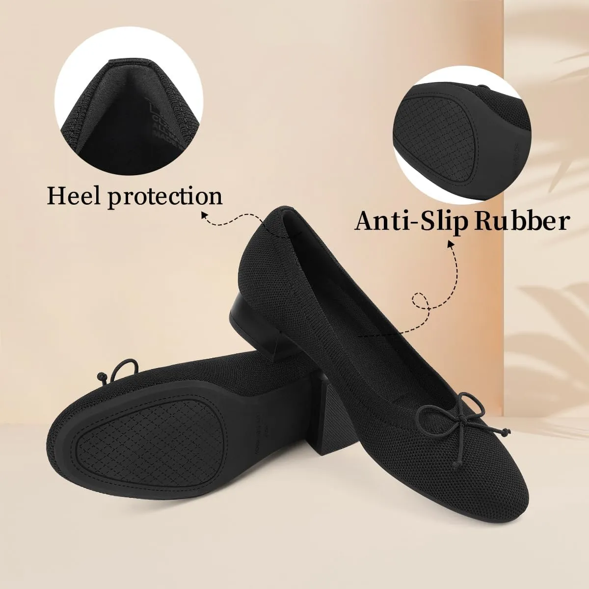JENN ARDOR Womens Dress Pumps Ballet Flats Shoes Casual Ladies Heels Chunky for Women Round Toe Knit Comfortable Slip On Mesh Flat