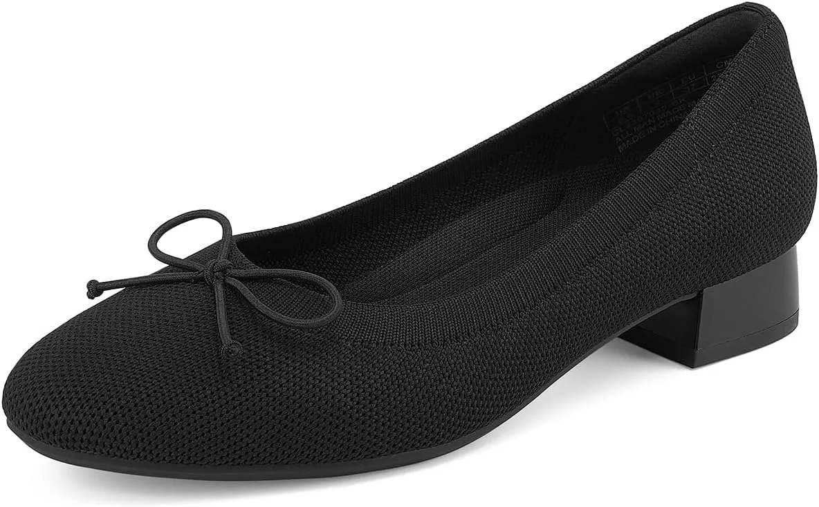 JENN ARDOR Womens Dress Pumps Ballet Flats Shoes Casual Ladies Heels Chunky for Women Round Toe Knit Comfortable Slip On Mesh Flat
