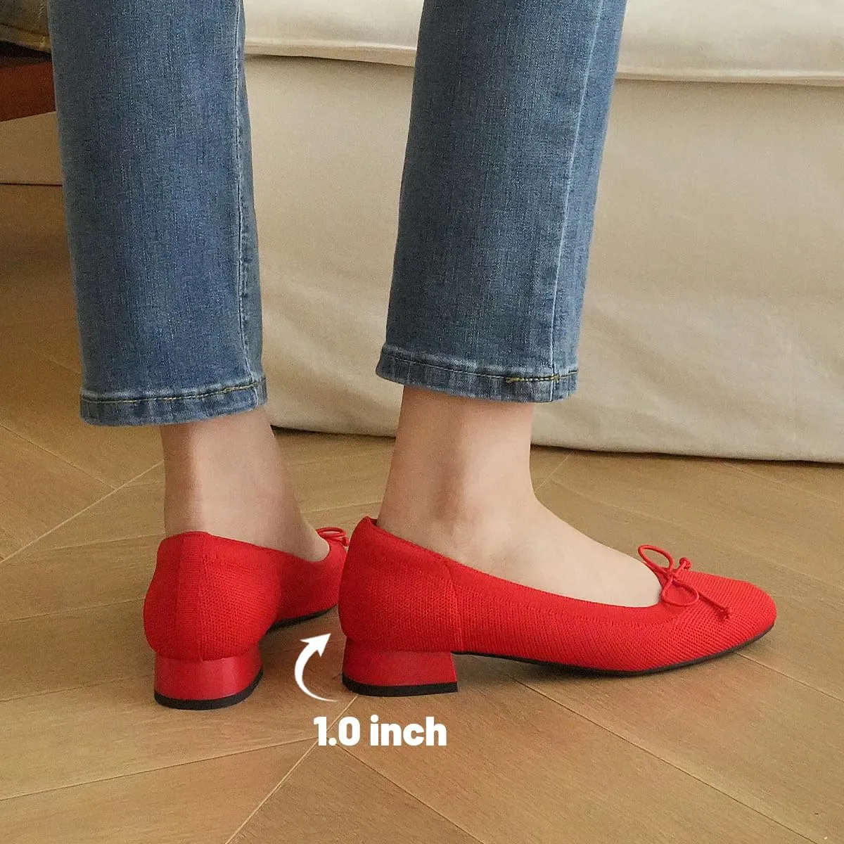 JENN ARDOR Womens Dress Pumps Ballet Flats Shoes Casual Ladies Heels Chunky for Women Round Toe Knit Comfortable Slip On Mesh Flat