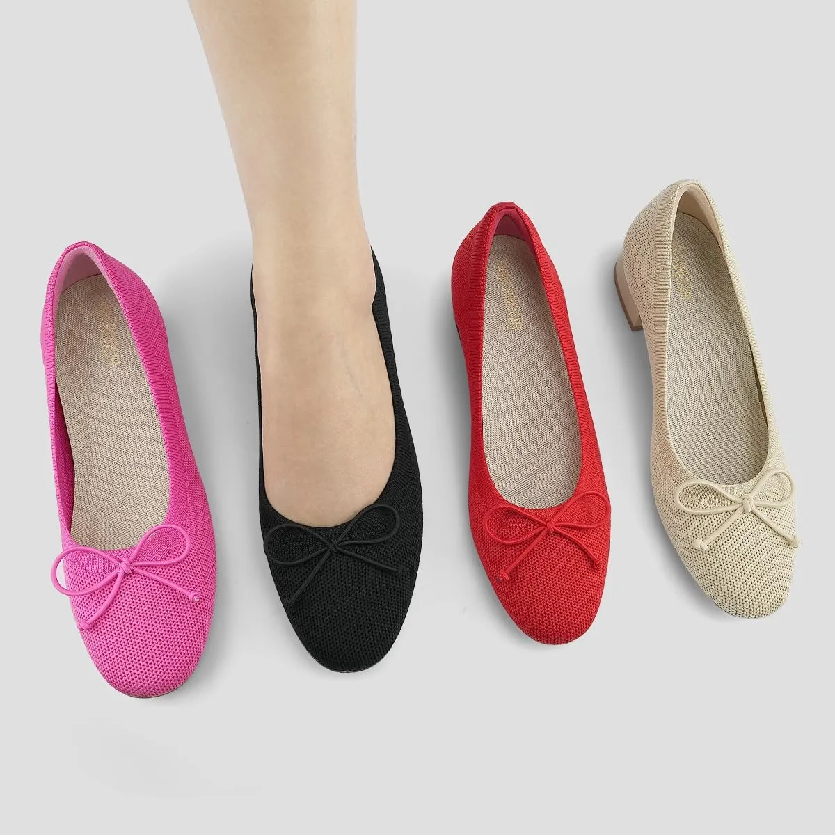 JENN ARDOR Womens Dress Pumps Ballet Flats Shoes Casual Ladies Heels Chunky for Women Round Toe Knit Comfortable Slip On Mesh Flat
