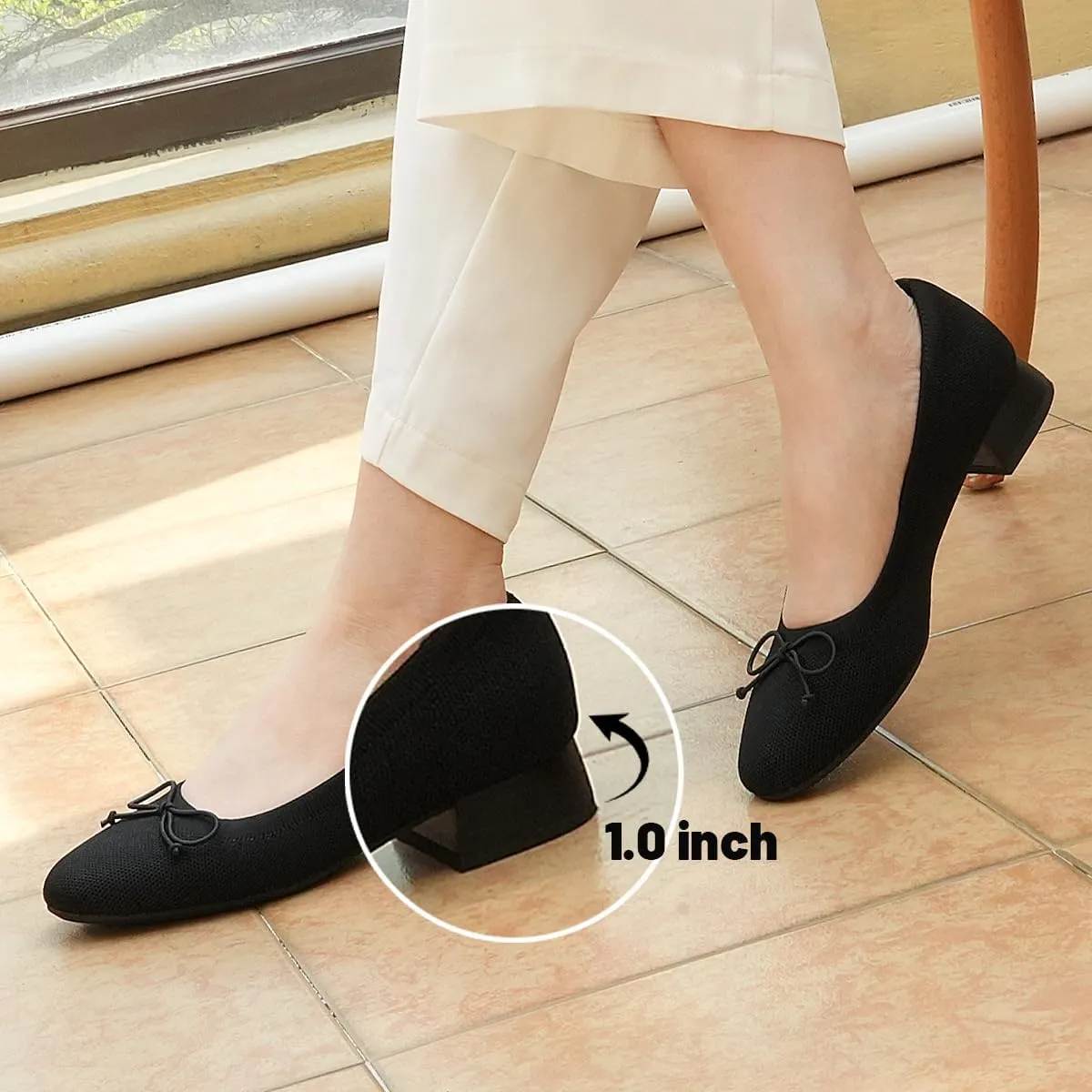 JENN ARDOR Womens Dress Pumps Ballet Flats Shoes Casual Ladies Heels Chunky for Women Round Toe Knit Comfortable Slip On Mesh Flat