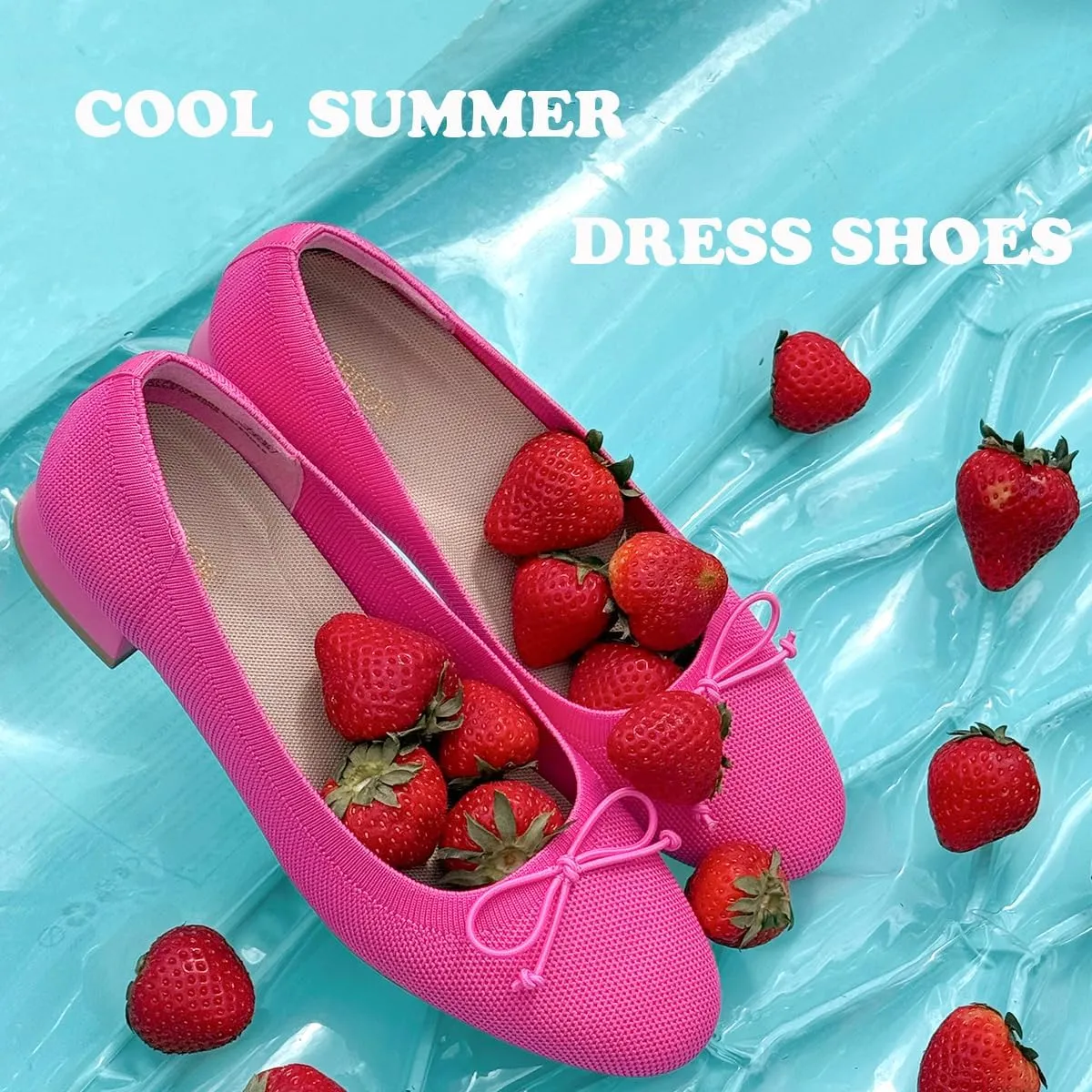JENN ARDOR Womens Dress Pumps Ballet Flats Shoes Casual Ladies Heels Chunky for Women Round Toe Knit Comfortable Slip On Mesh Flat