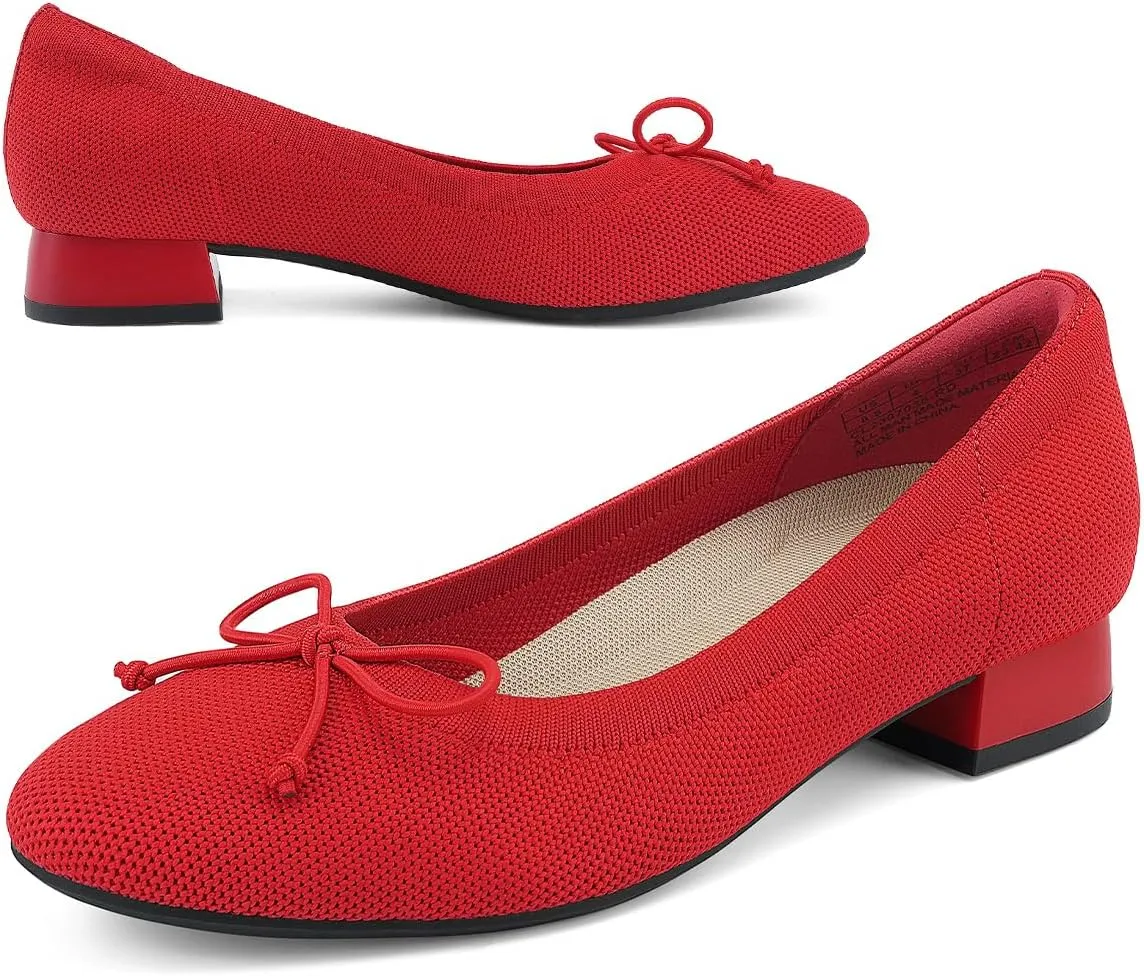 JENN ARDOR Womens Dress Pumps Ballet Flats Shoes Casual Ladies Heels Chunky for Women Round Toe Knit Comfortable Slip On Mesh Flat