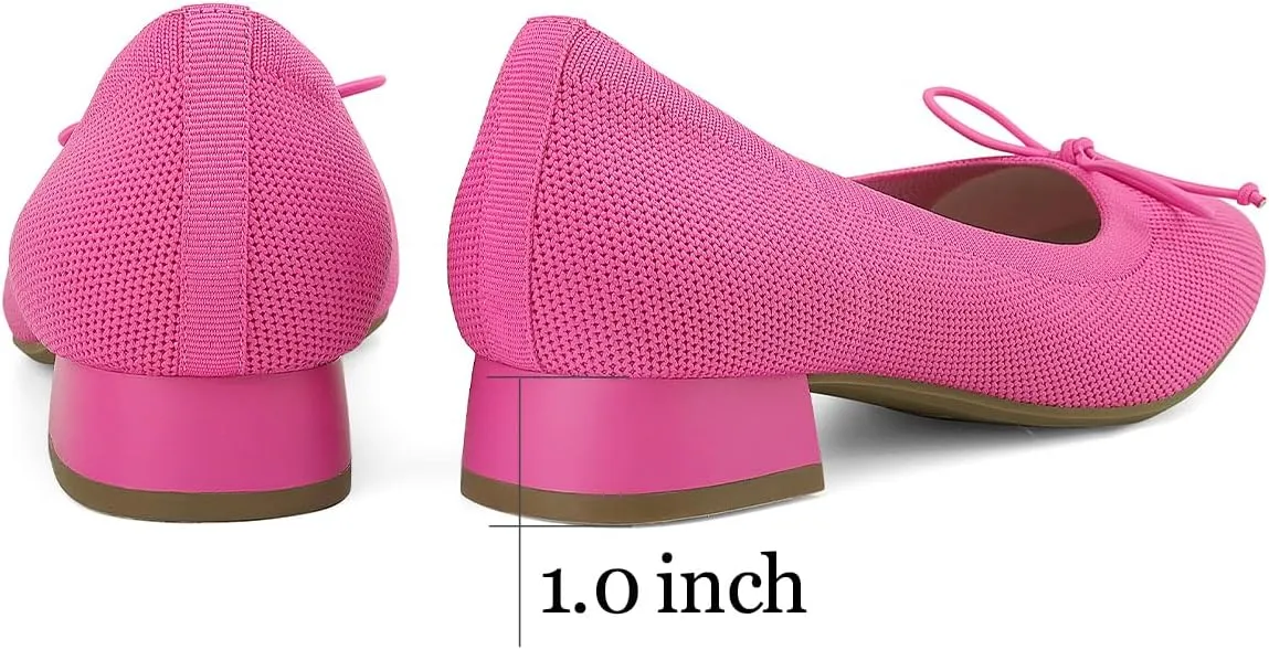 JENN ARDOR Womens Dress Pumps Ballet Flats Shoes Casual Ladies Heels Chunky for Women Round Toe Knit Comfortable Slip On Mesh Flat