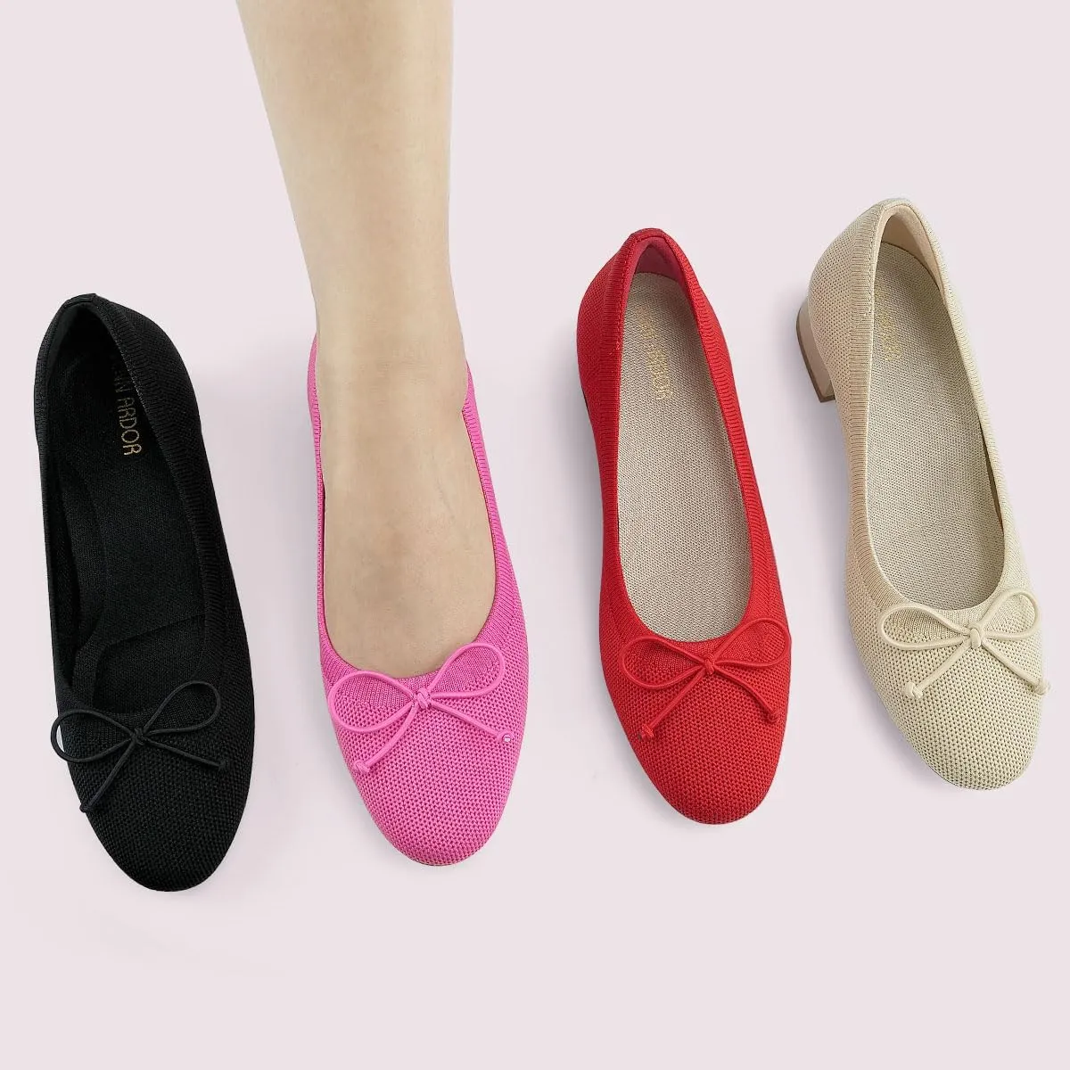JENN ARDOR Womens Dress Pumps Ballet Flats Shoes Casual Ladies Heels Chunky for Women Round Toe Knit Comfortable Slip On Mesh Flat