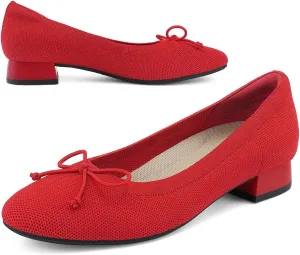 JENN ARDOR Womens Dress Pumps Ballet Flats Shoes Casual Ladies Heels Chunky for Women Round Toe Knit Comfortable Slip On Mesh Flat