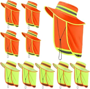 Jexine 10 Pcs High Visibility Reflective Hat with Neck Flap Safety Sun Hat for Men Bucket Cap Boonie Hats Bulk