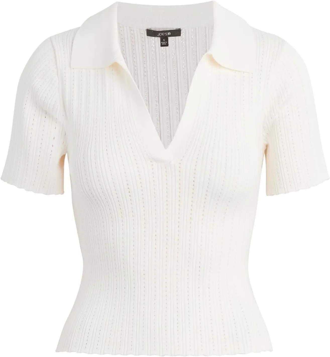 Joe's Women's The Jess Pointelle V-Neck Short Sleeve Polo Shirt