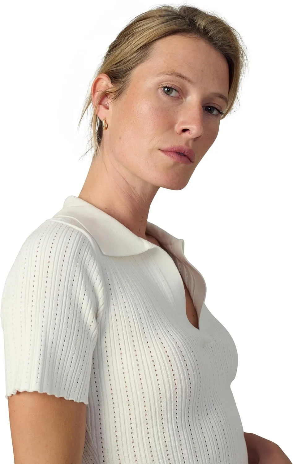Joe's Women's The Jess Pointelle V-Neck Short Sleeve Polo Shirt