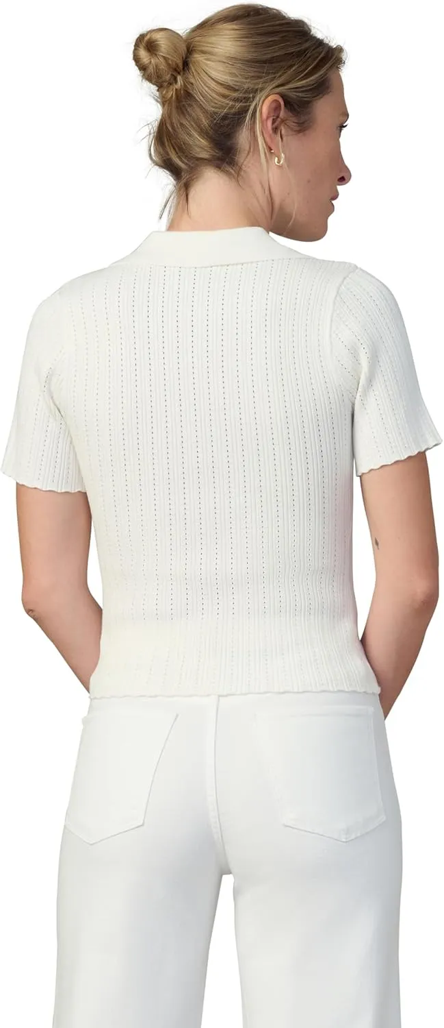 Joe's Women's The Jess Pointelle V-Neck Short Sleeve Polo Shirt