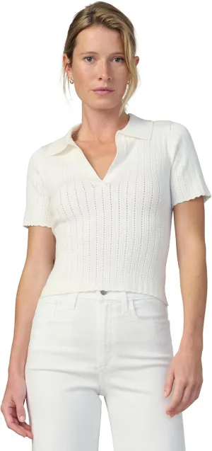 Joe's Women's The Jess Pointelle V-Neck Short Sleeve Polo Shirt