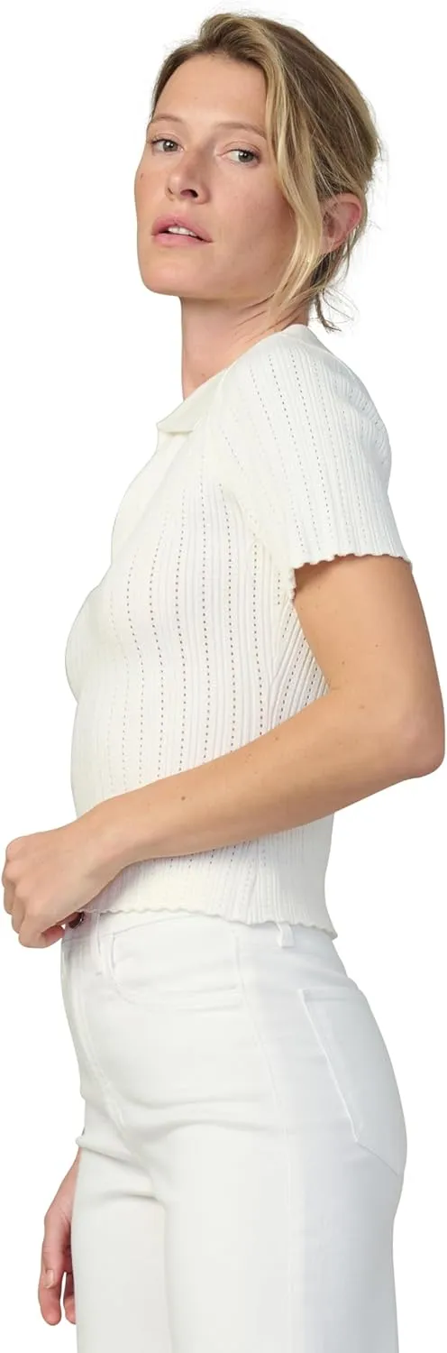 Joe's Women's The Jess Pointelle V-Neck Short Sleeve Polo Shirt