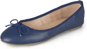 Journee Collection Womens Vika Ballet Flat with Knit Trim and Dainty Vegan Leather Bow Detail, Navy, 8