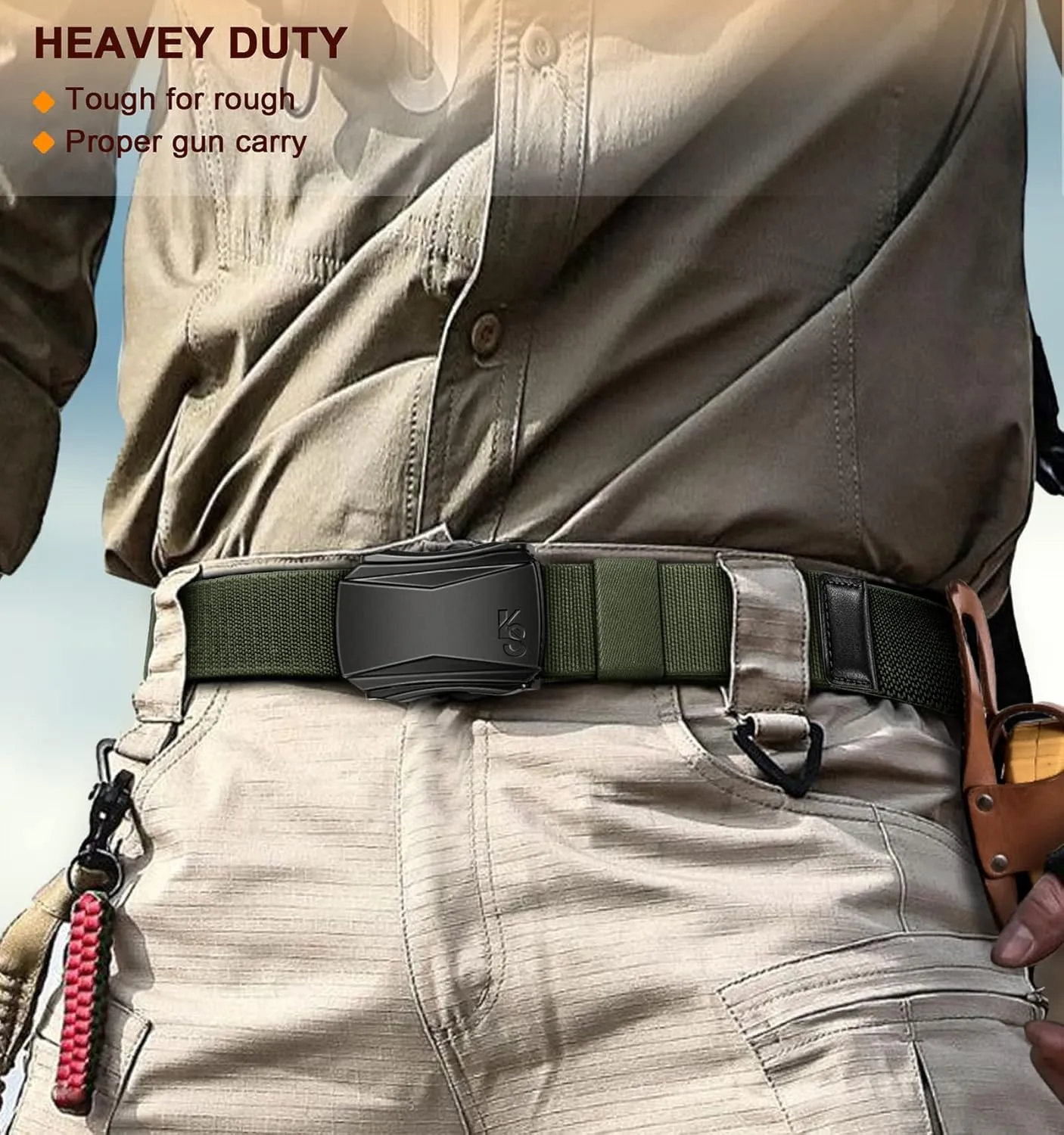 KEMISANT Mens Belt, Military Tactical Stretch Web Nylon Belt For Gift Men Hiking Hunting 1.5",Cut For Fit