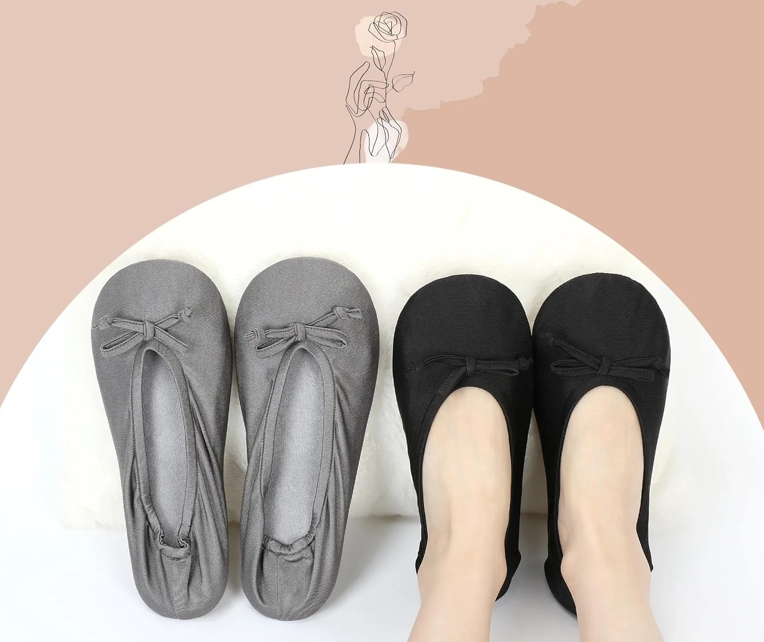 Keyela Women's Memory Foam House Fluffy Ballerina Slippers Ballet Shoes Fuzzy Cute Faux Fur Closed Toe Slip On Indoor Slippers