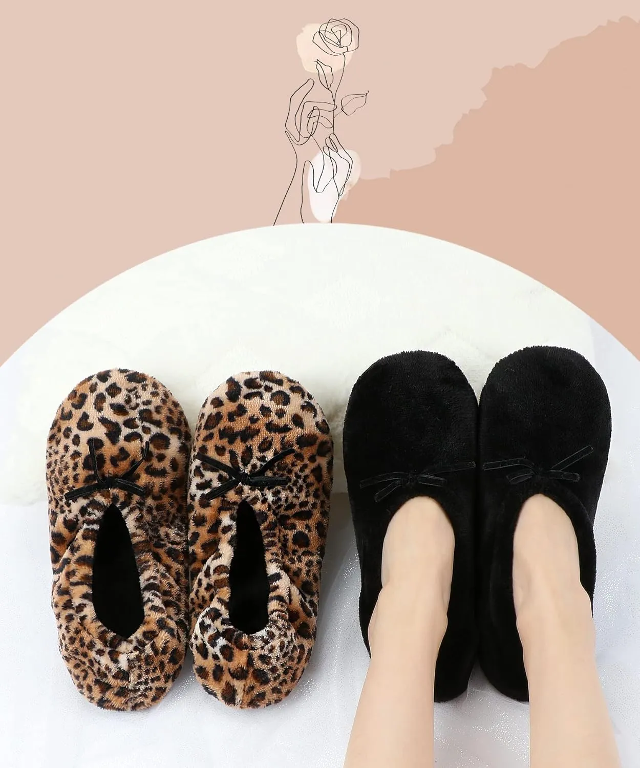 Keyela Women's Memory Foam House Fluffy Ballerina Slippers Ballet Shoes Fuzzy Cute Faux Fur Closed Toe Slip On Indoor Slippers