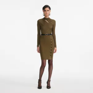 Khaki Cut Out Rib Knit Mini Dress