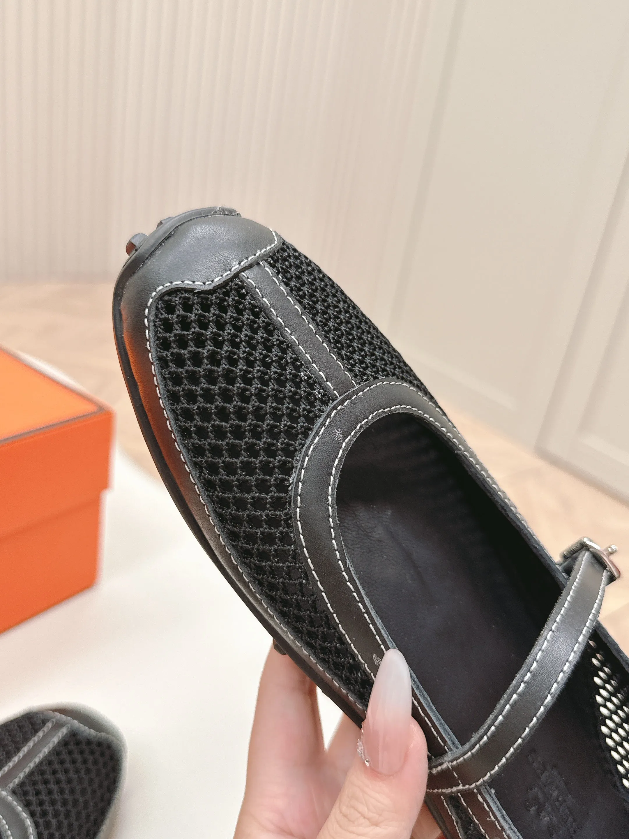 KICHU BALLET FLAT IN BLACK CROCHET KNIT AND CALFSKIN