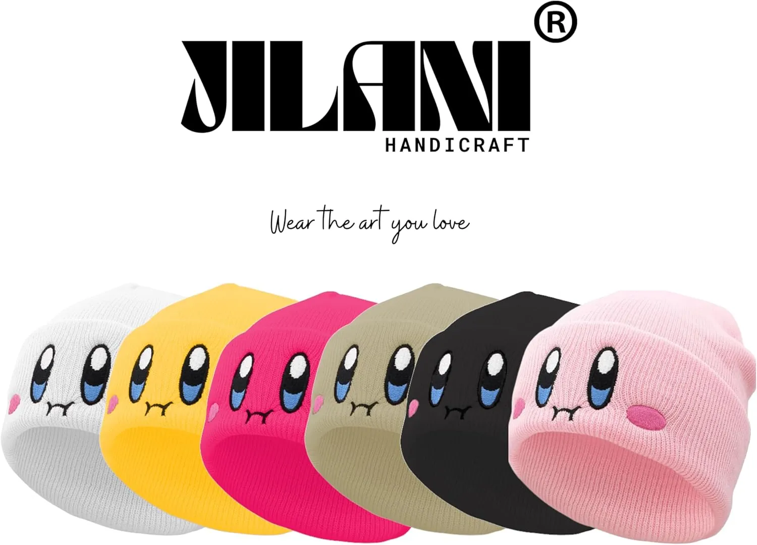 Kid-by Beanie Cute Anime Hat Kawaii Accessories Beanie Slouchy Embroided Face Knit Hats for Adult