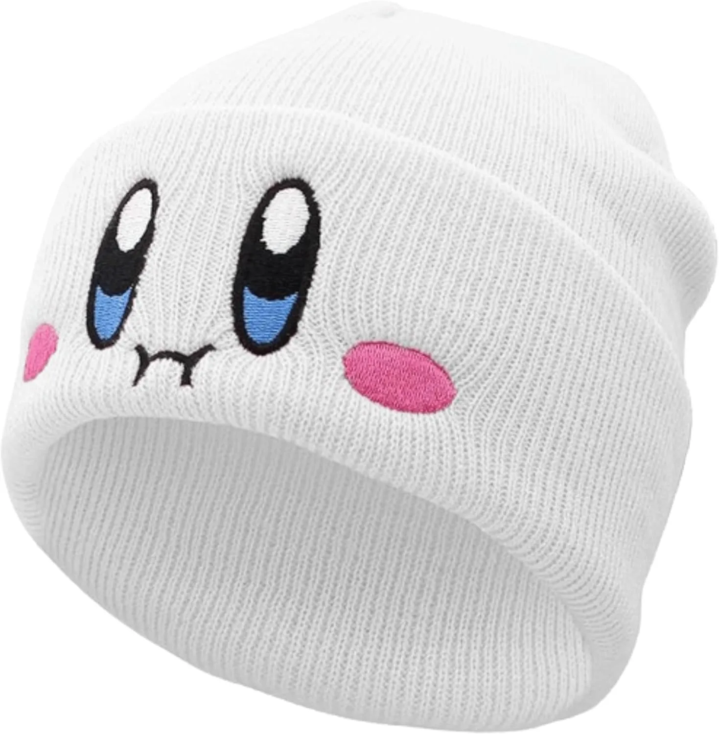 Kid-by Beanie Cute Anime Hat Kawaii Accessories Beanie Slouchy Embroided Face Knit Hats for Adult