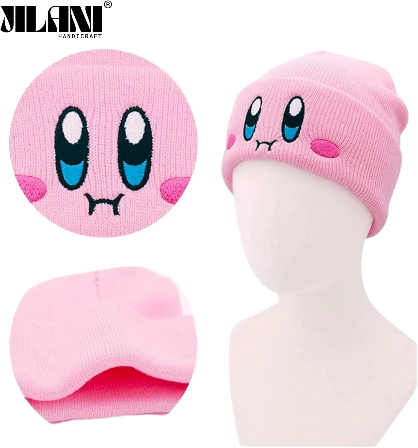 Kid-by Beanie Cute Anime Hat Kawaii Accessories Beanie Slouchy Embroided Face Knit Hats for Adult