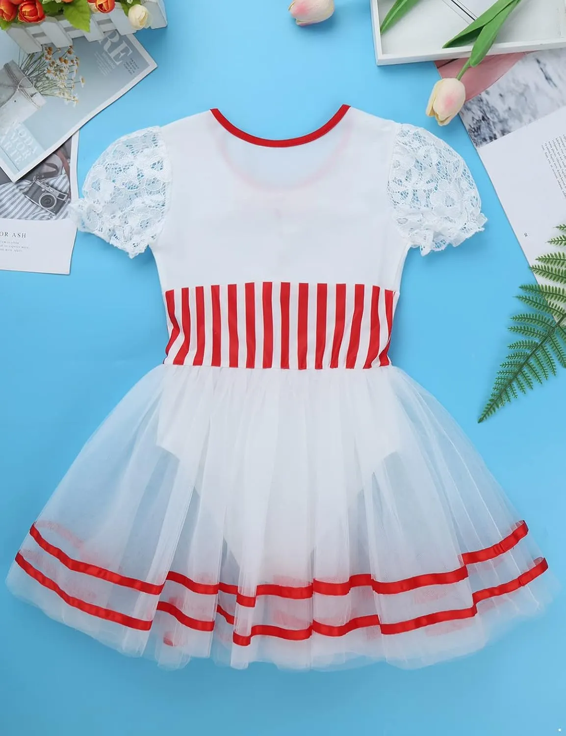 Kids Girls Feather Trim Ballet Tutu Dress Figure Ice Skating Leotard Dress Christmas Snowman Dance Costume