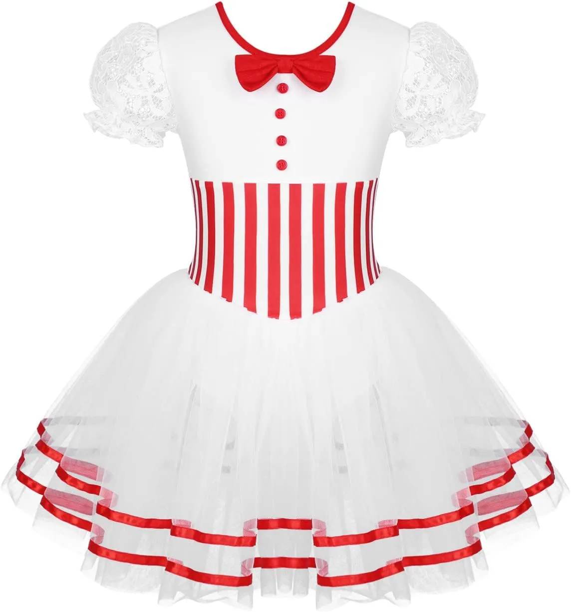 Kids Girls Feather Trim Ballet Tutu Dress Figure Ice Skating Leotard Dress Christmas Snowman Dance Costume