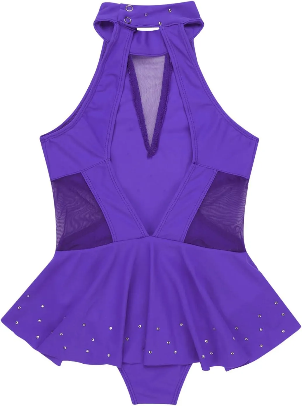 Kids Girls Gymnastics Sleeveless Sparkly Rhinestone Ballet Dance Dress Leotard Figure Ice Skating Show