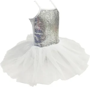 Kids Girls Sequined Spaghetti Straps Leotard Skirt Ballet Dance Tutu Sweetheart Ballerina Costume