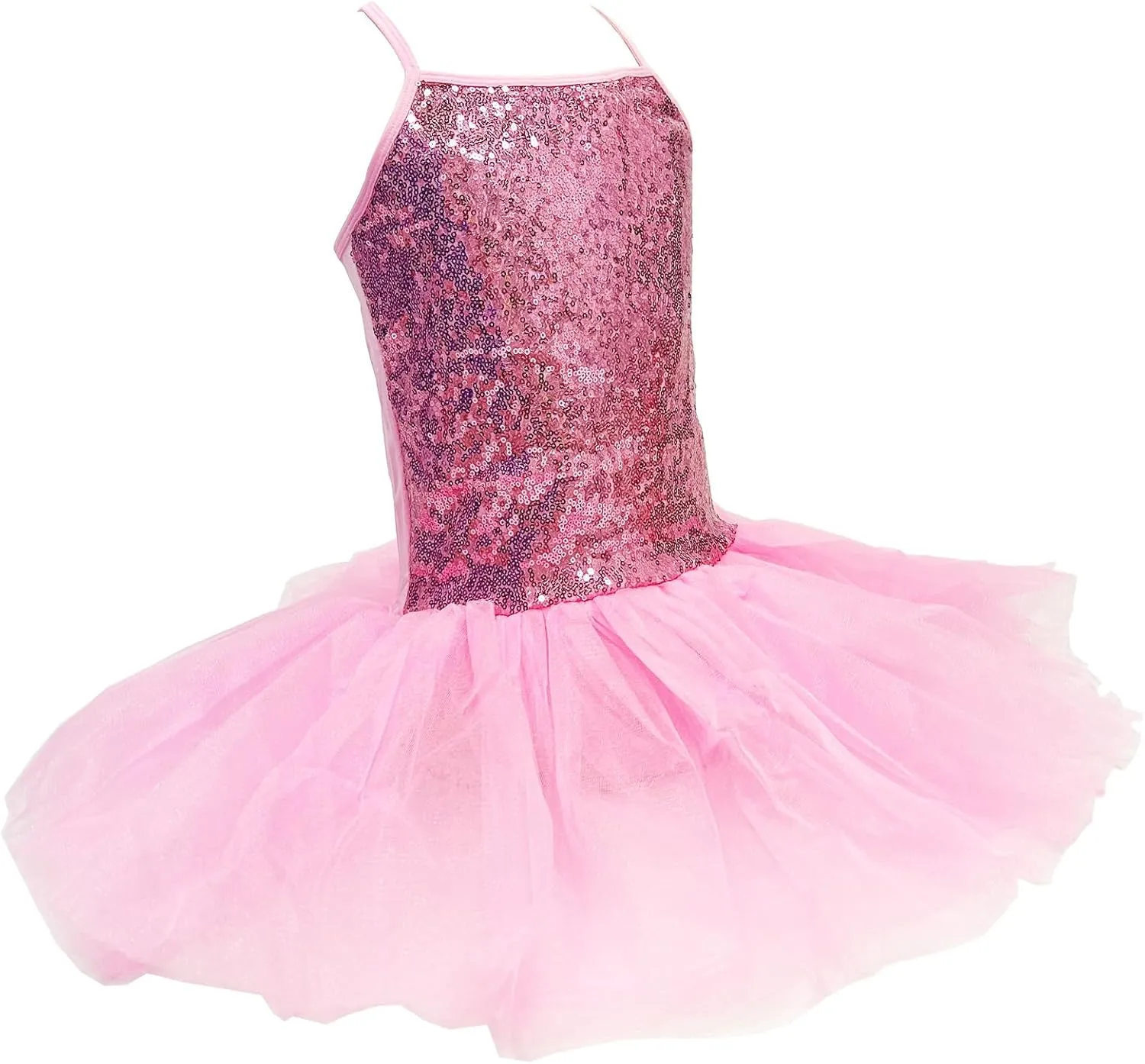 Kids Girls Sequined Spaghetti Straps Leotard Skirt Ballet Dance Tutu Sweetheart Ballerina Costume