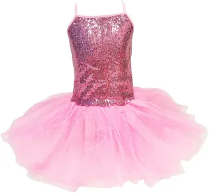 Kids Girls Sequined Spaghetti Straps Leotard Skirt Ballet Dance Tutu Sweetheart Ballerina Costume