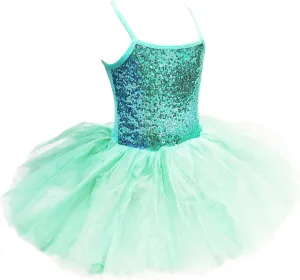 Kids Girls Sequined Spaghetti Straps Leotard Skirt Ballet Dance Tutu Sweetheart Ballerina Costume