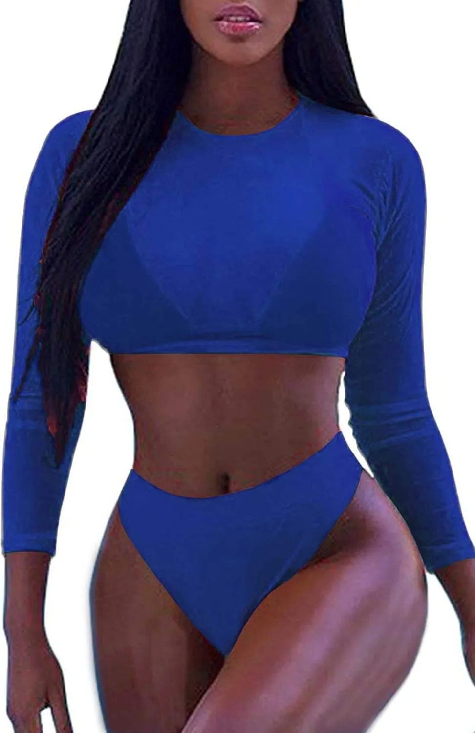 Kisscynest Women's 3 Pieces Swimsuit with Long Sleeve Mesh Shirt Coverup