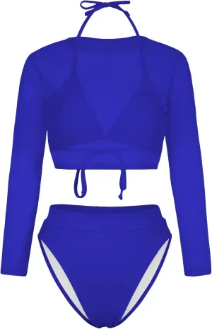 Kisscynest Women's 3 Pieces Swimsuit with Long Sleeve Mesh Shirt Coverup