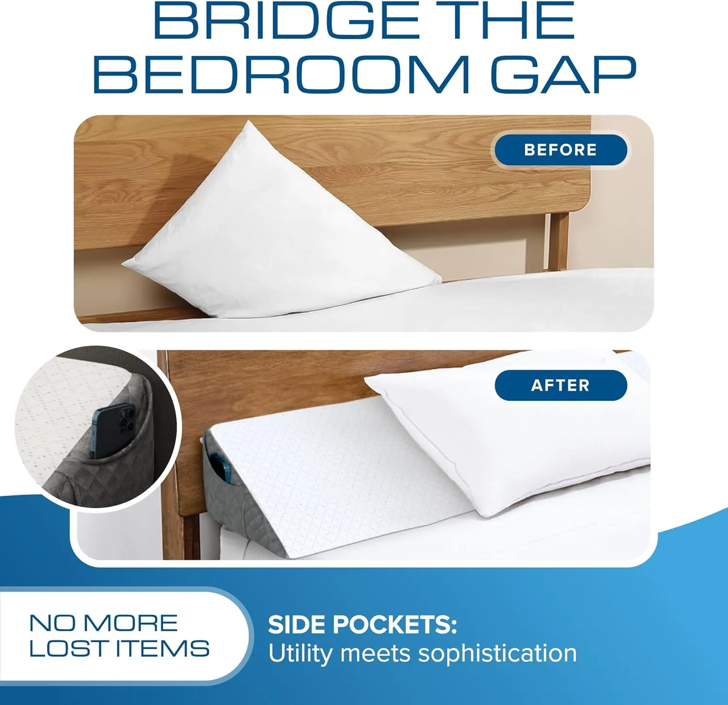 Kölbs Wedge Pillow Headboard Pillow, Flippable 2 Sided, Instantly Change Your Decor, Mattress Gap Filler Twin Size