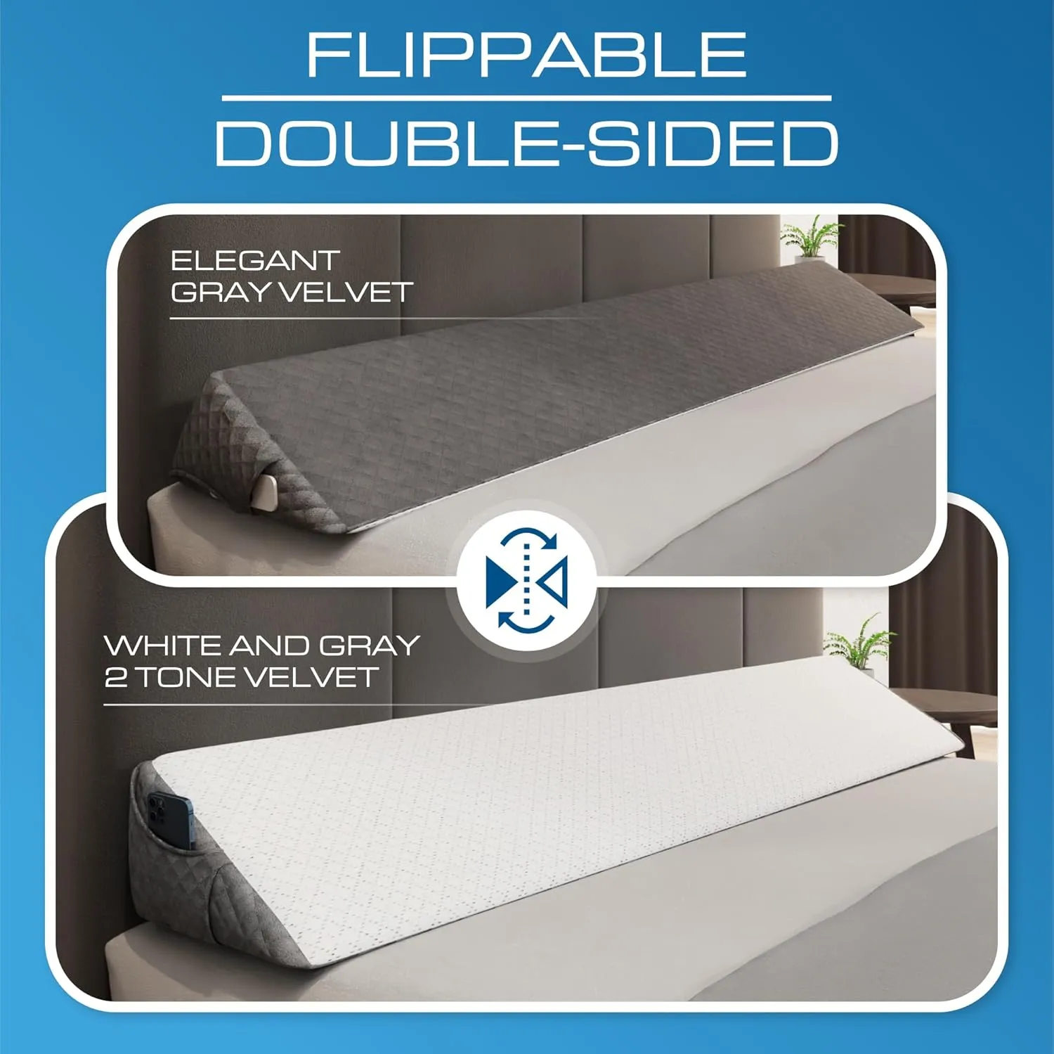 Kölbs Wedge Pillow Headboard Pillow, Flippable 2 Sided, Instantly Change Your Decor, Mattress Gap Filler Twin Size