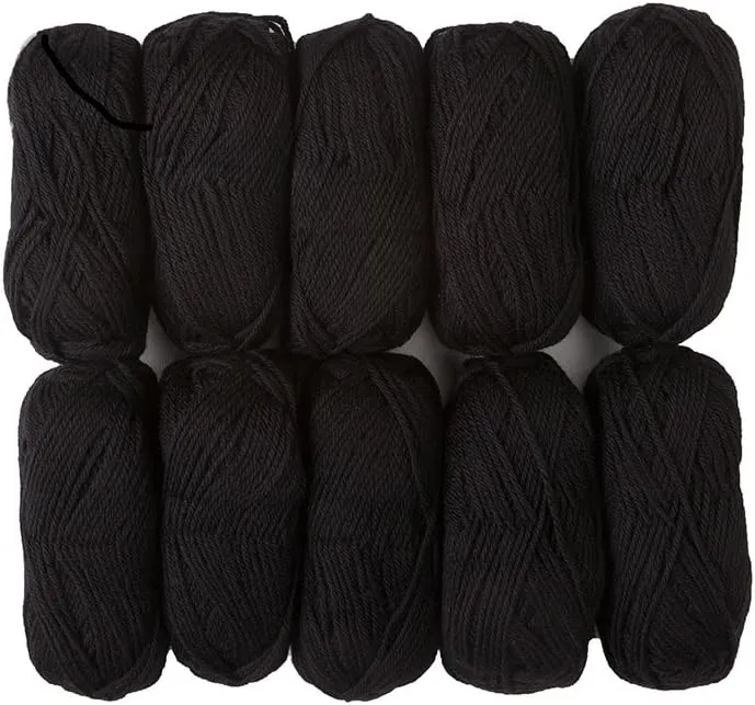 Knit Picks Wool of The Andes Yarn Pack - 10 Skeins of Black 100% Wool Worsted Weight Yarn (Coal)
