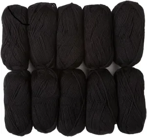 Knit Picks Wool of The Andes Yarn Pack - 10 Skeins of Black 100% Wool Worsted Weight Yarn (Coal)
