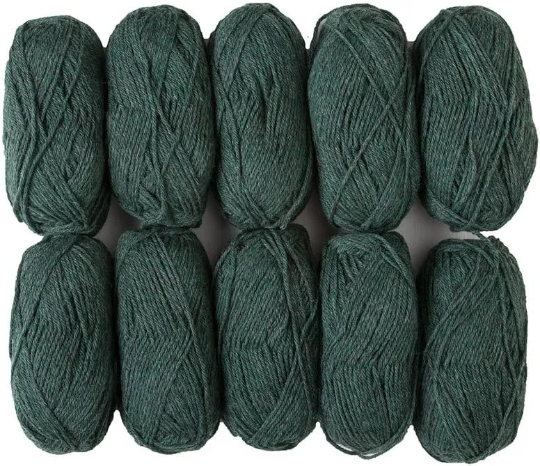 Knit Picks Wool of The Andes Yarn Pack - 10 Skeins of Green 100% Wool Worsted Weight Yarn (Noble Heather)